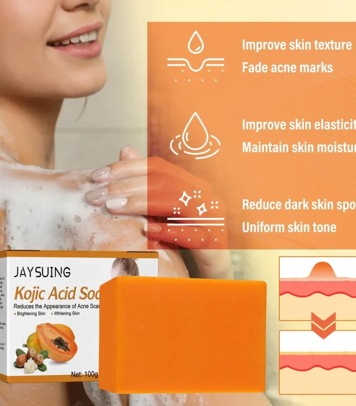 Jaysuing 100g Kojic Acid Skin Lightening Soap Bleaching Exfoliating Dilute Acne Pimple Dark Spot Remover Brightening Body Soap