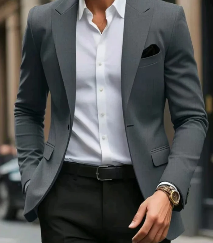 Men's Blazer Jacket Blazer Fashion Casual Solid Colored Blazer Grey khaki black brown Tailored Fit Single Breasted Blazer Jacket