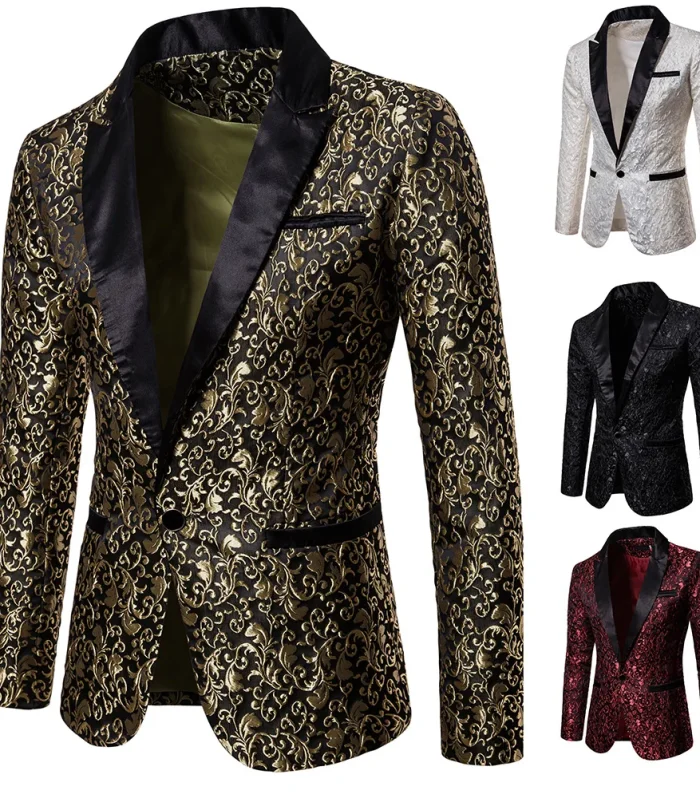 Men's Floral Party Dress Suit Stylish Dinner Jacket Bartender Wedding Blazer Holiday Gifts Prom Tuxedo Men's Coat Jacket