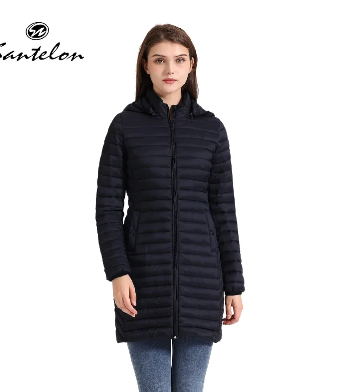SANTELON Winter Women Loose Long Parka Coat With Detachable Hood Female Soild Ultralight Portable Warm Padded Cotton Outwear