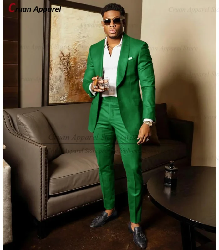 2025 Green Suits for Men Tailor-made Groom Wedding Suits Tuxedo Best Man Blazer Pants 2 Pieces Trendy Fashion Marriage Costume