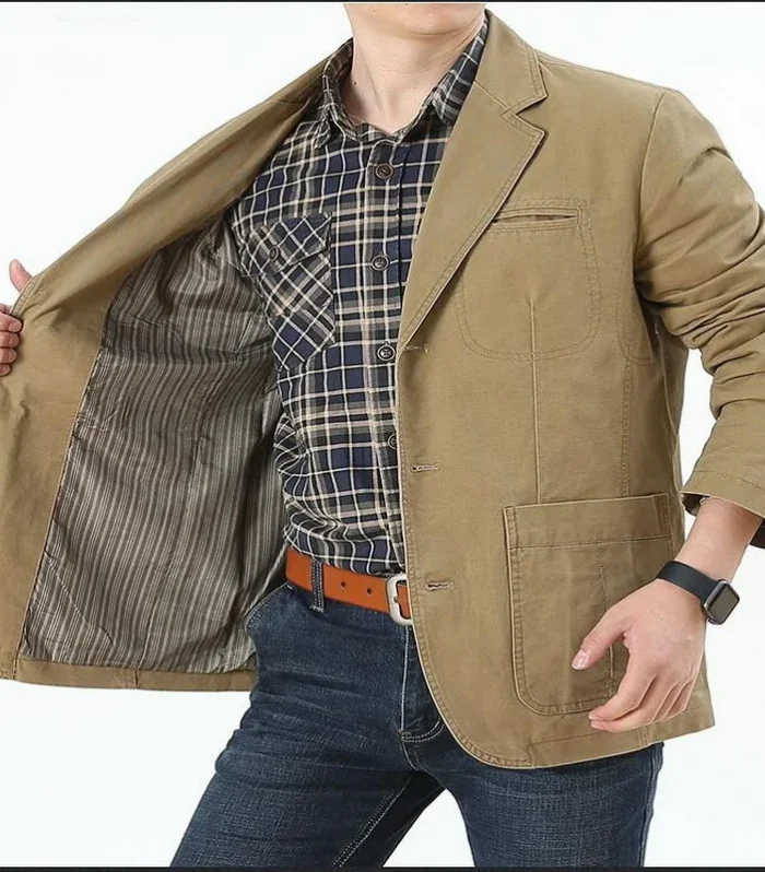 Men's Washable Fabric Single Breasted Button Blazers Business Suit Loose Military Jackets Outwear