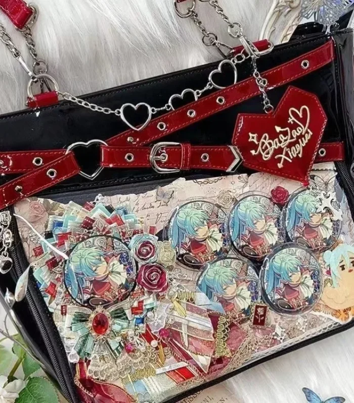 New Original Spicy Girl Cool Ita Bag Large Capacity Transparent Pain Layer Crossbody Bag Love Chain Ulzzang Shoulder Bag