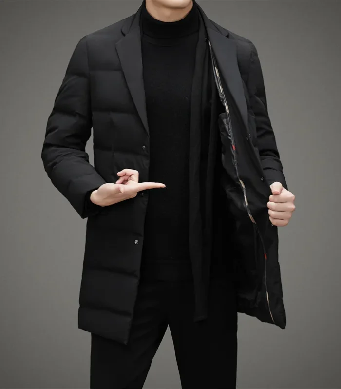 Men's Mid-Length Business Casual Suit down Jacket 2024 High-Quality Stylish Handsome Scarf Collar Winter Coat