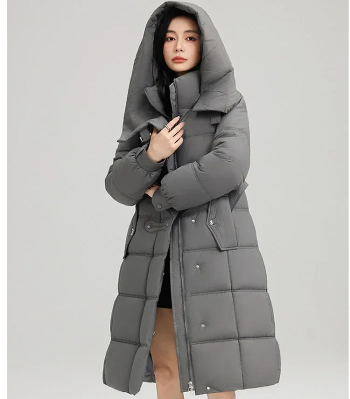 Winter New Long Hooded Cotton Padded Jacket Coat Women Thick Parkas Female Casual Outerwear with Belt Loose Overcoat For Women