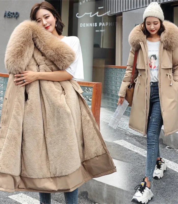 Winter Parka Jacket For Women 2025 New In Long Sleeve Clothes Fashion Hooded Vintage Coat Thick Warm Casual Medium Length Coats