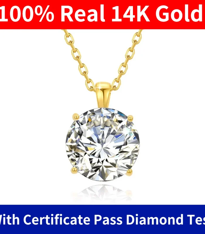 Szjinao 100% Real 14k Gold Moissanite Necklace For Women 6.5mm 1.0ct D Color AU585 K Gold Luxury Pendant Certificated Wholesale