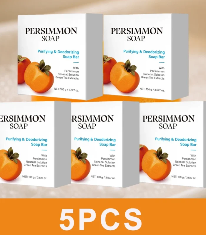 1/3/5PCS Persimmon Soap Bar for Body Odor with Green Tea Extract For Men & Women Purifying and Deodorizing Soap for Fresh Skin