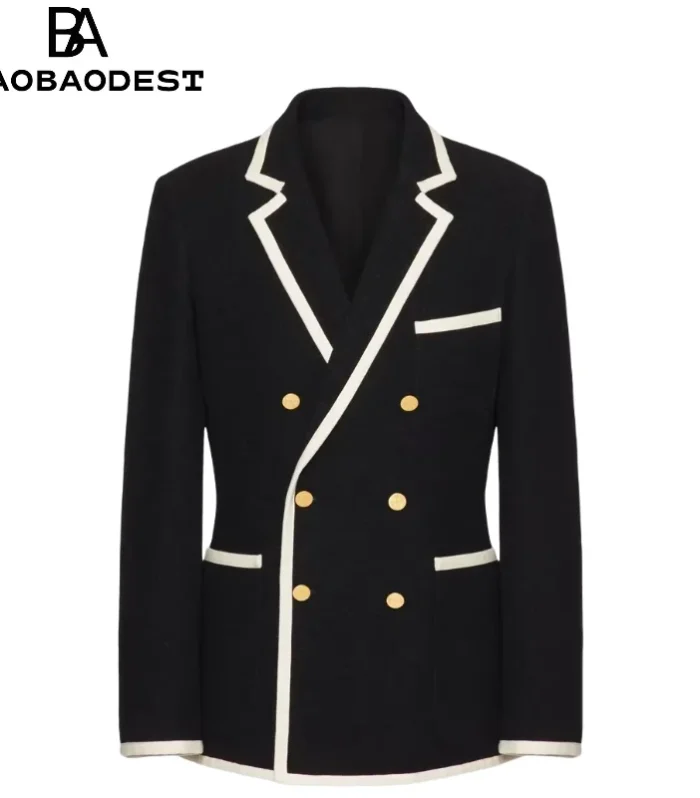 Men’s Premium Black Blazer - Double Breasted Slim Fit Suit Jacket for Wedding, Business, Elite Events | Best Man Custom Coat