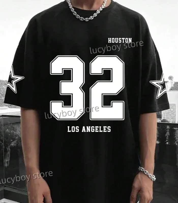 Number 32 Los Angeles Print Mens T-Shirt Man Short Sleeves Sportwear Baseball Jerseys Vintage Oversize 6colors Tees Men Clothes