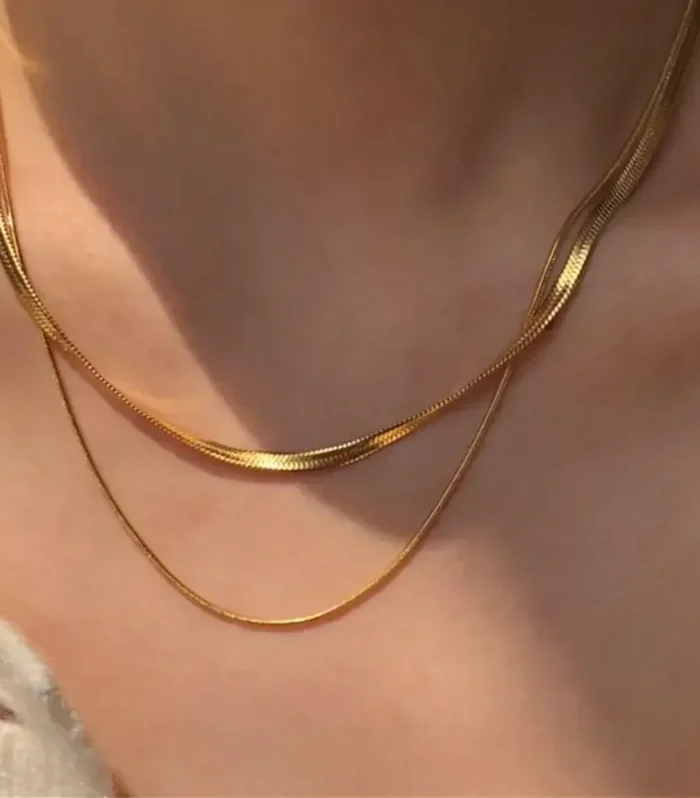 Mariasz Minimalist Snake Lariat Double Chain Necklace Bohemian Gold Color Collarbone Stainless Steel Choker Jewelry for Women