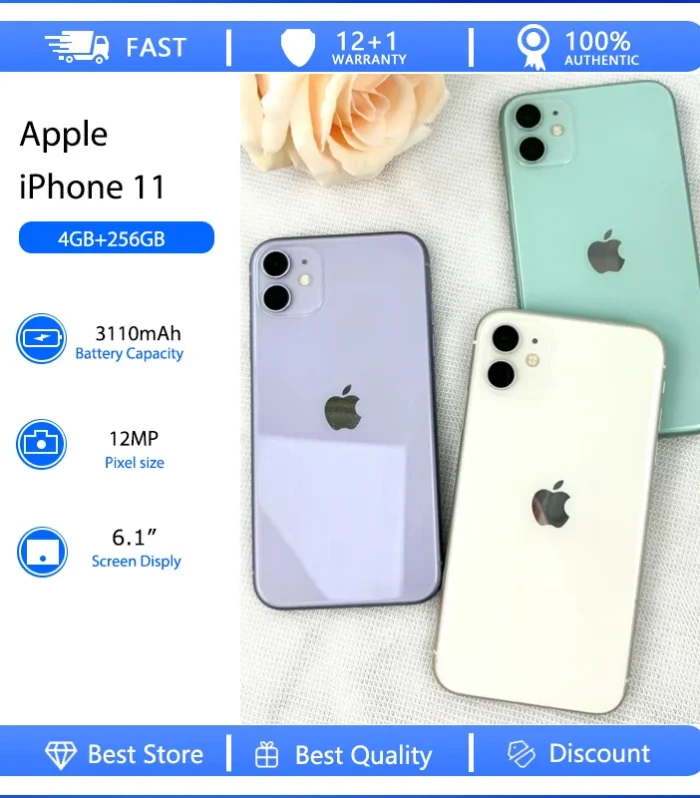 Apple iPhone 11 4G Face ID Mobile Phone Original Used Unlocked 6.1" 64/128/256GB ROM Hexa-core IOS 12MP Camera NFC Smartphones
