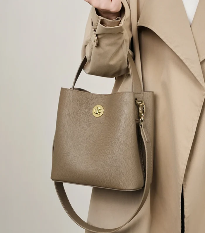 Toptrends Cowhide Genuine Leather Bucket Small Shoulder Bags For Women 2025 Luxury Designer Crossbody Totes Work Ladies Handbags