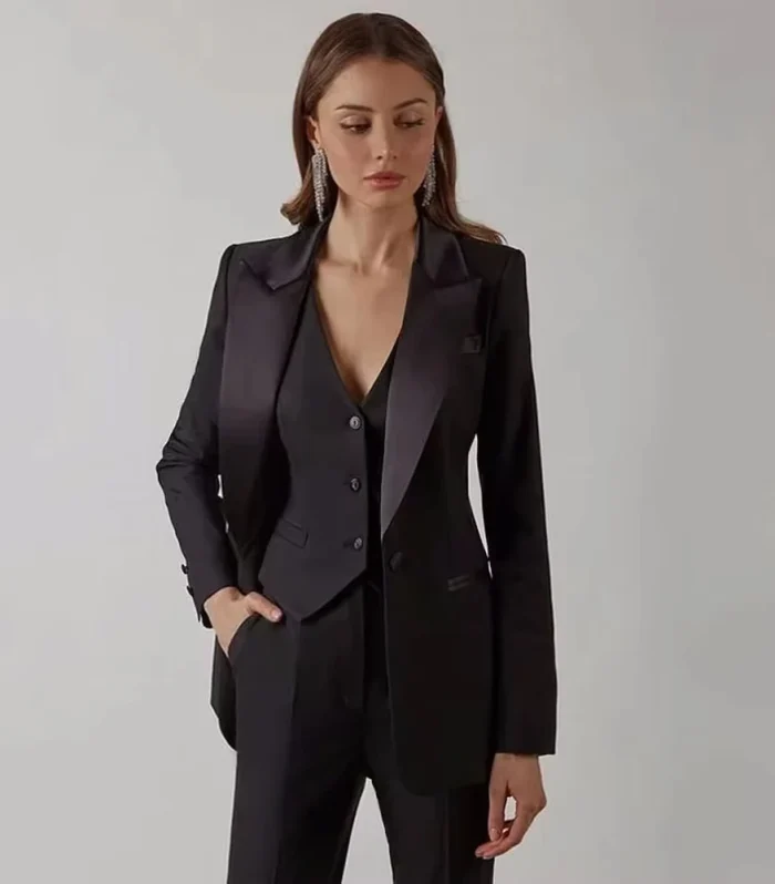 2025 Fashion Woman Siut Single Breasted Casual Simple 3piece Black Suit (Blazer+Vest+Pant) Business Slim Fit Customized