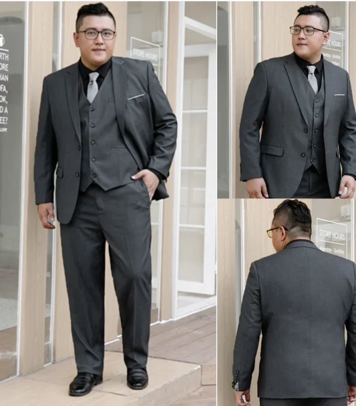 2024 Plus Size Suit Set Men Solid Color Single Breasted Jacket Pants For Host Groom Groomsmen Grey Black Navy 2-Piece Suit Set