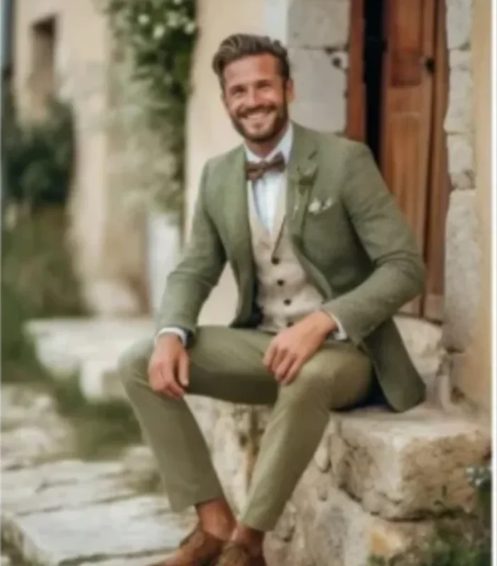Elegant Men's Suits Full Set (Jacket+Vest+Pants) Slim Single Breasted Wedding Party Suits For Groom 2024 Tailor Made Male Wear
