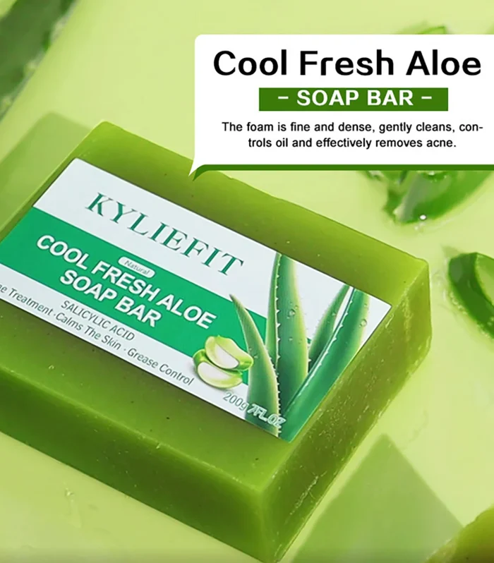 KYLIEFIT Cool Fresh Aloe Vera Soap Bar for All Skin Types, Reduce Spots, Oil Control, Deep Clean, 150g/ 7 oz