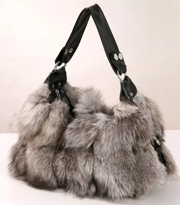 Winter Fox Fur Bag Women's Fur Bag Fashion Fur Handbag Ladies Bags Purses Women Shoulder Bag Real Silver Fox Fur Messenger Bags