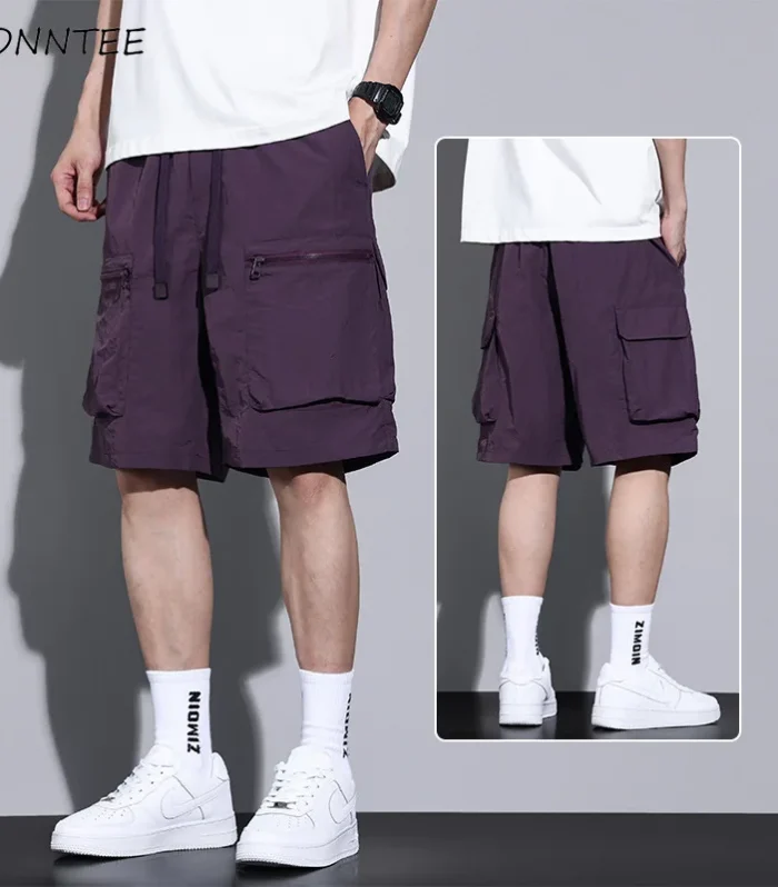 Cargo Shorts Men Summer Loose Vintage Quick Drying Multi-pockets Personality Joggers Streetwear Simple Handsome All-match Trendy