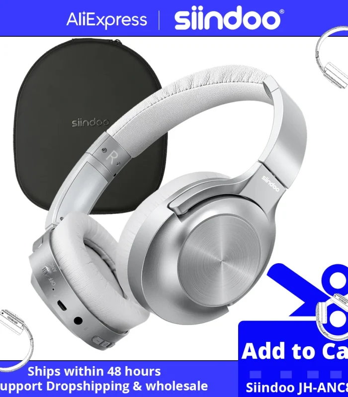 Siindoo JH-ANC805B Active Noise Cancelling Wireless Headphones Over Ear with Mic BT 5.3 HiFi Stereo Headset Deep Bass for PC TV
