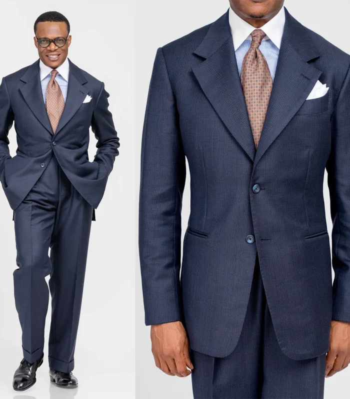 Fashion Men's Suits 2 Pieces Blazer Pants Peaked Lapel Single Breasted Plaid Stripes Wedding Groom Custom Made Costume Homme