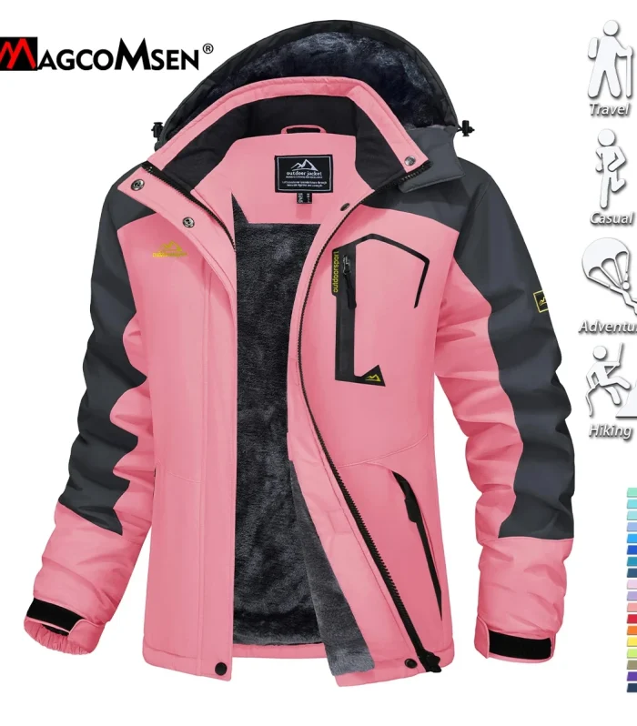 MAGCOMSEN Womens Ski Jacket Winter Warm Fleece Parka Windproof Rain Snowproof Thermal Heavy Coat Hiking Ladies Snowboard Anorak