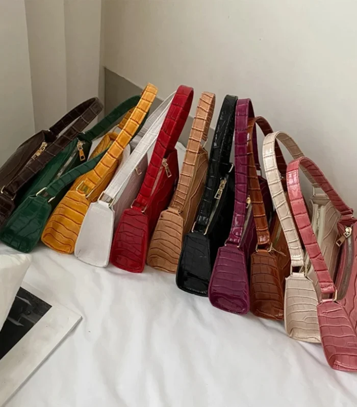 Fashion PU Leather Bags for Women Alligator Pattern Armpit Handbag Female Small Underarm Messenger Bag Purse