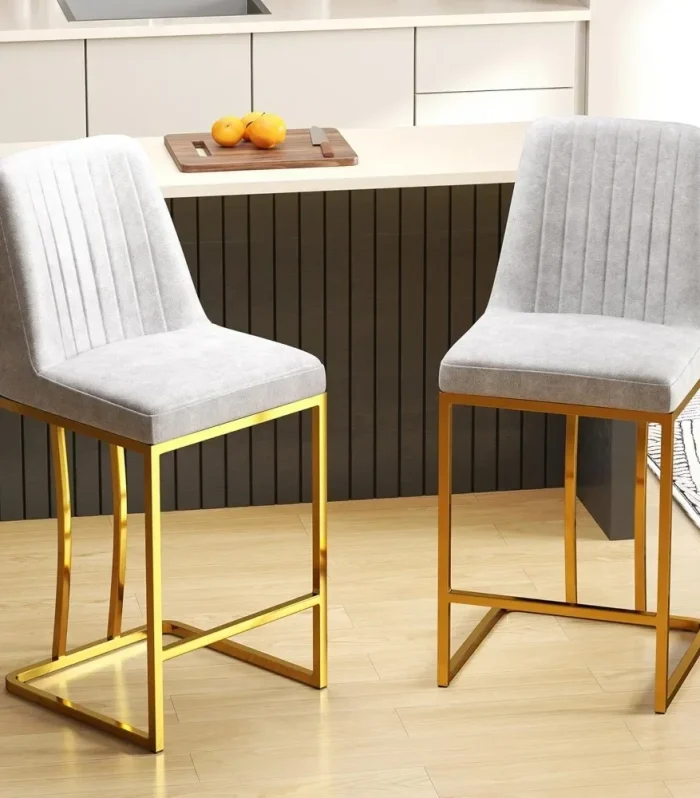 Counter Height Bar Stools Set of 2 24'' Upholstered Padded Barstools with Back Leathaire Counter stools for Kitchen Is