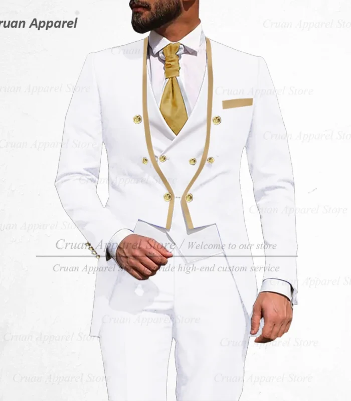 Fashion Suits for Men Slim Fit Luxury Party Dinner Wedding Groom Tuxedos Custom Stand-up Collar Jacket Vest Pants 3 Pieces Set