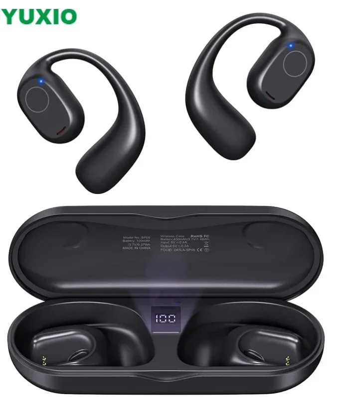 UYUXIO Open Ear Headphones Bluetooth 6.0 Wireless Sports Earbuds with Digital Display 40 Hours Playtime Ear buds for Traveling