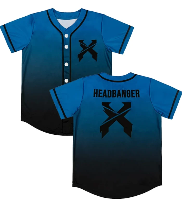 Excision Merch Headbanger Baseball Jersey Shirts Blue/Black Gradient Short Sleeve Button-up Tee Women Men Streetwear Tops