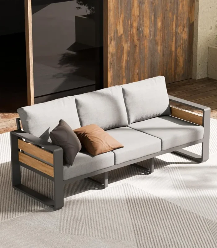 Outdoor Aluminum Patio Furniture - 1 Pcs 3-Seat, All-Weather Metal Modern Outside Sofa with Washable Thick Cushion for Garden