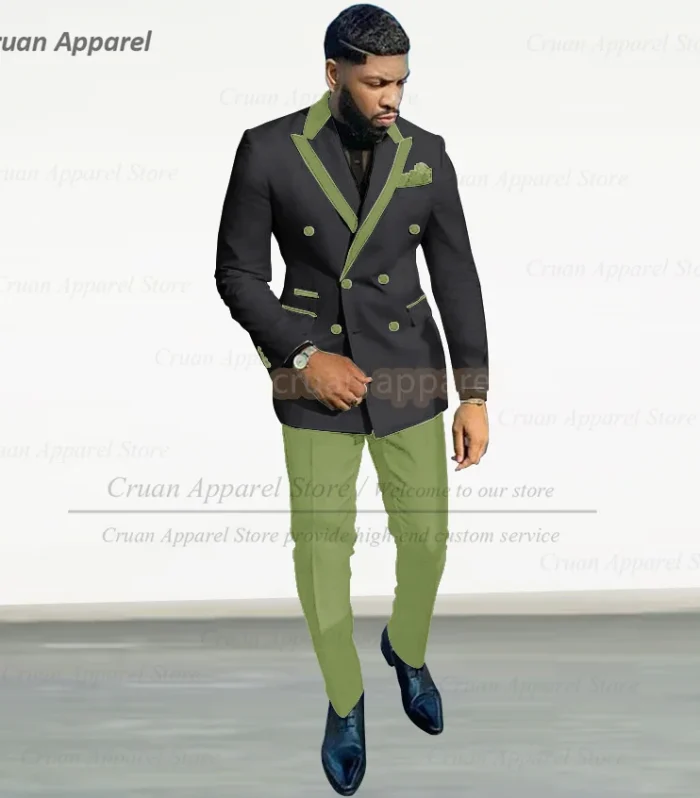 Classic Black Suit Set For Male Evening Dinner Stylish Double Breasted Blazer Pants 2 Pieces Prom Luxury Slim Fit Outfits