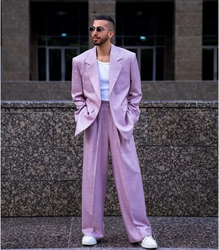 Loose Casual Single Breasted Men's Suit 2 Pieces Linen Fabric Peak Lapel Set Daily Fashion Male（Blazer+Pants）