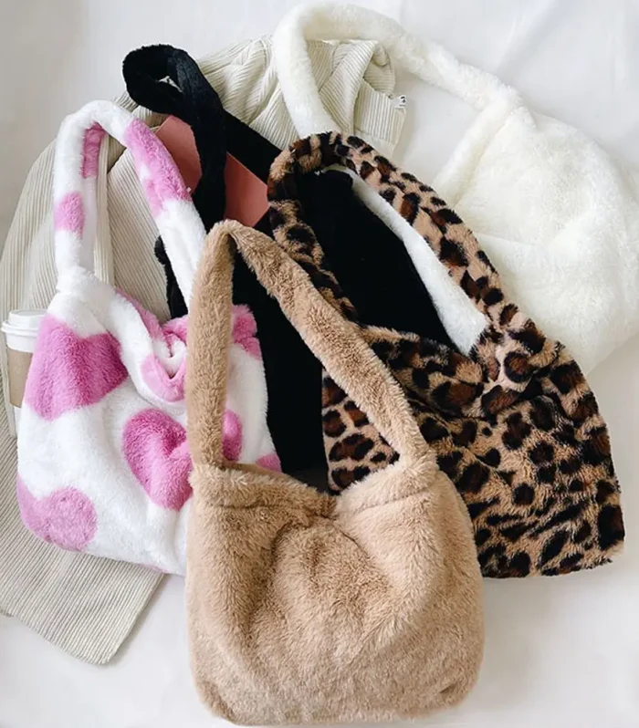 Women Girls Fluffy Shoulder Bag Top-handle Bag Female Autumn Winter Handbag Plush Tote Fashion Large Capacity Shopping Bag