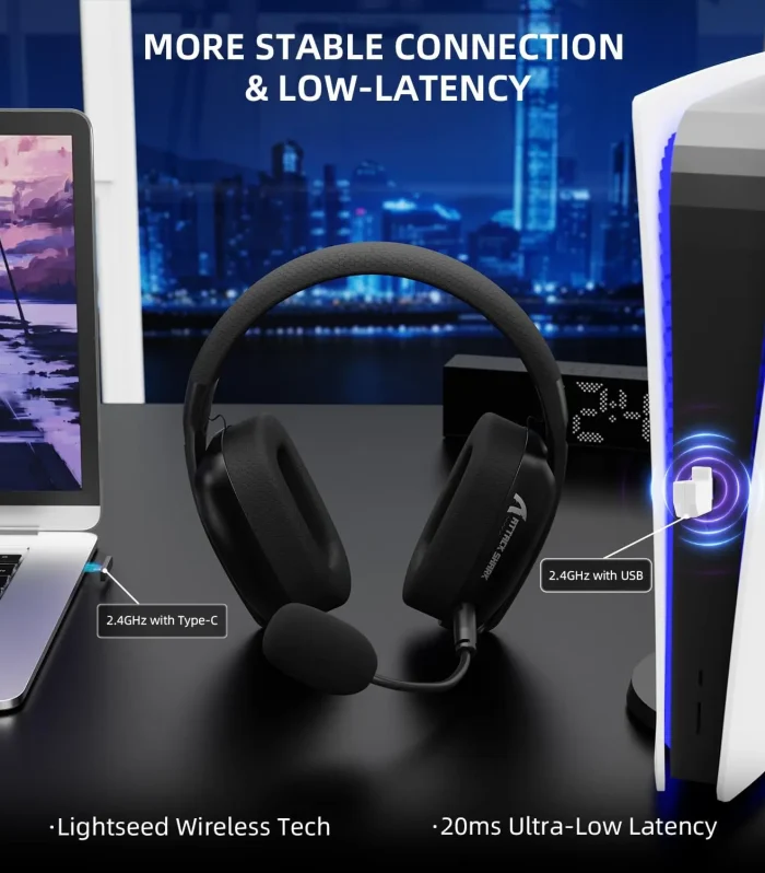 ATTACK SHARK L80PRO Wireless Gaming Headset Lightseed Tech- Built-in&Detachable Dual Microphone-Lightweight Headphone-Tri-Mode