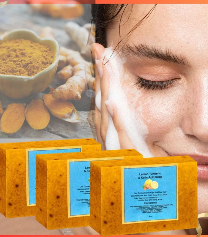 Organic Lemon Turmeric Kojic Acid Soap for Dark Spots, Turmeric Soap for Face Wash Brighten Dark Spot Corrector Skin Care