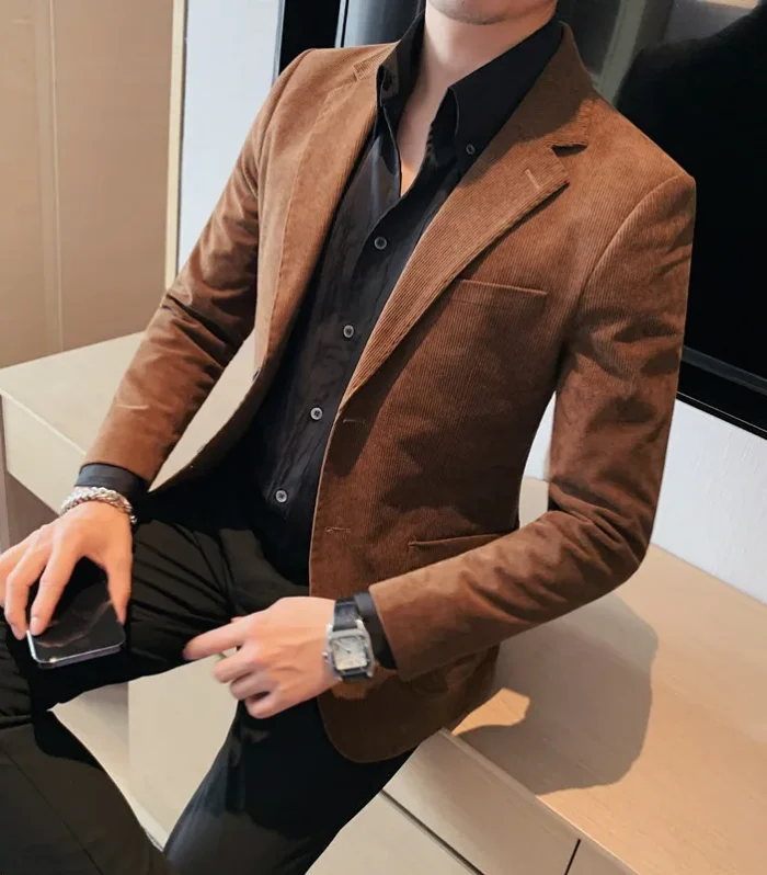 2024 High Quality Fashion Handsome Trend Business Matching Corduroy Small Suit Jacket Men Slim Fashion Casual Handsome Suit