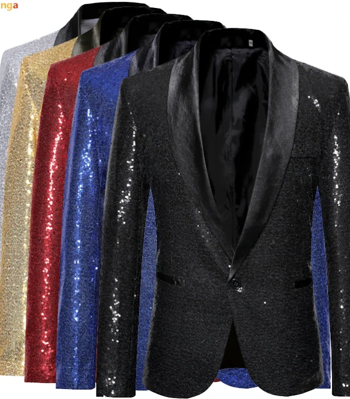 Shiny Gold Men Sequin Glitter Embellished Blazer Jacket, Nightclub Prom Suit Coats Mens Costume Homme Stage Clothes For singers