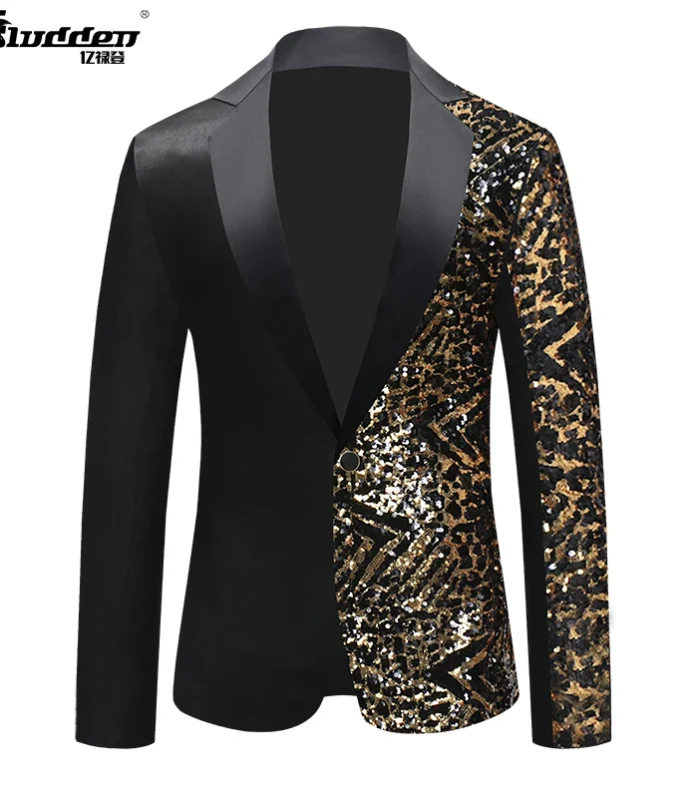 Single Breasted Leopard Sequins Stage Suit Jacket Men Party Hip Hop Suit Fashion Drama costume Blazer Men's Sequins Floral Suit