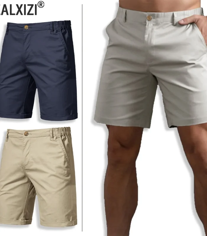 Summer Men's Cargo Shorts Solid Color Casual Cotton Short Jogging Climbing Sports Short Elastic Waist Male Jogger Work Shorts