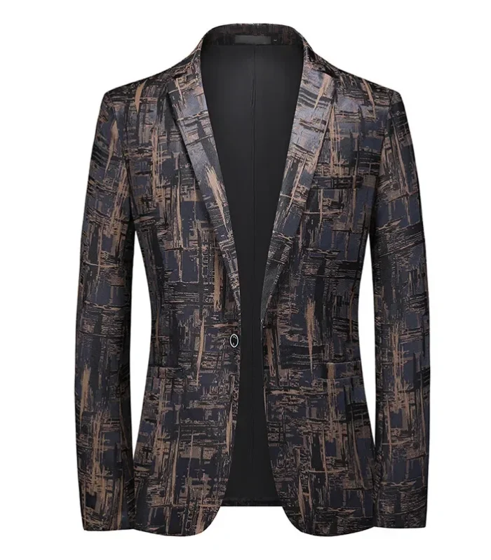 Gray casual suit suit men's spring and autumn single suit jacket, navy printed small suit