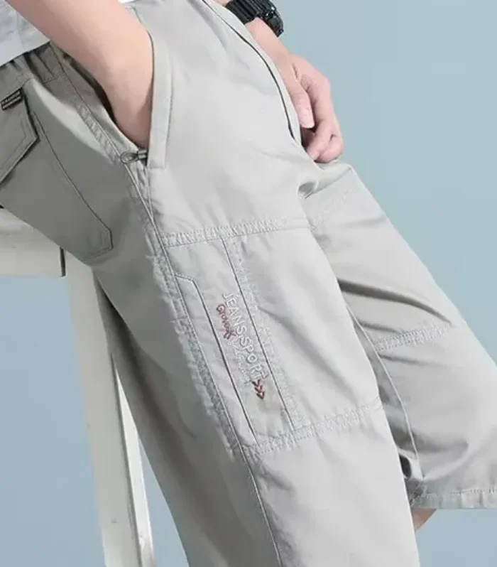 2025 New Mens Cargo Shorts Knee Pants Multiple Zipper Pocket Summer Cotton Shorts Climbing Jogger Elastic Waist Sports Wear