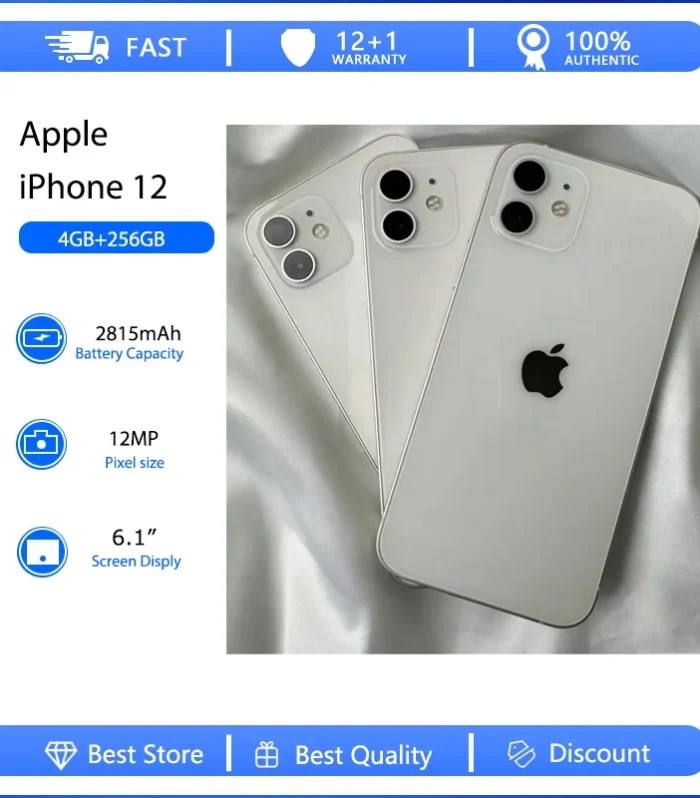 Apple iPhone 12 5G Face ID Mobile Phone Original Used Unlocked 6.1" 64/128/256GB ROM Hexa-core IOS 12MP Camera NFC Smartphones