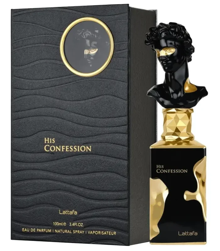 His Confession for Men Eau De Parfumoil - Elegant Black Luxury Cologne with Golden Accent Bottle, Long-Lasting Floral Fragrance