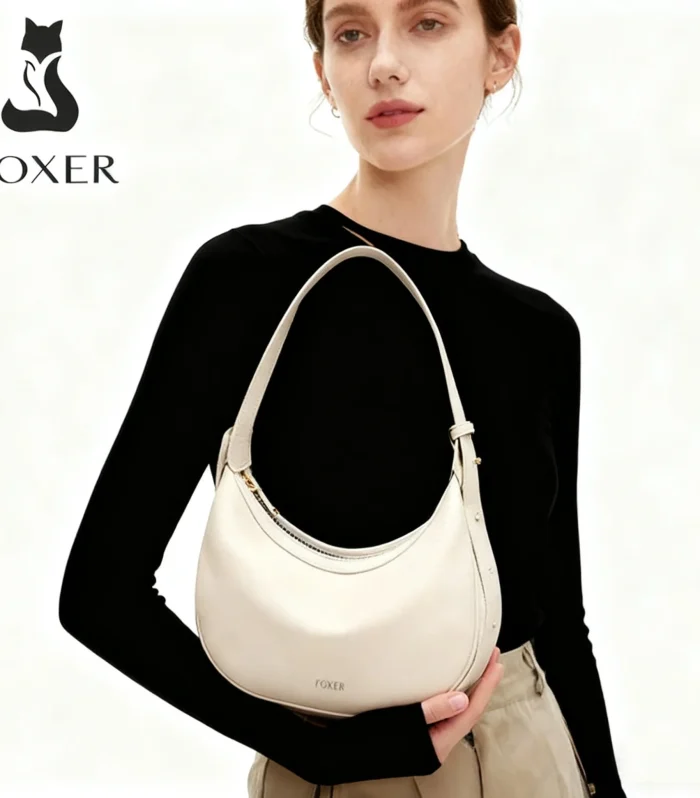 FOXER Brand PU Leather Women's Shoulder Bag 2025 Fashion Lady Crescent Luxury Design Half-moon Handbag Crossbody Bag Girl Gift