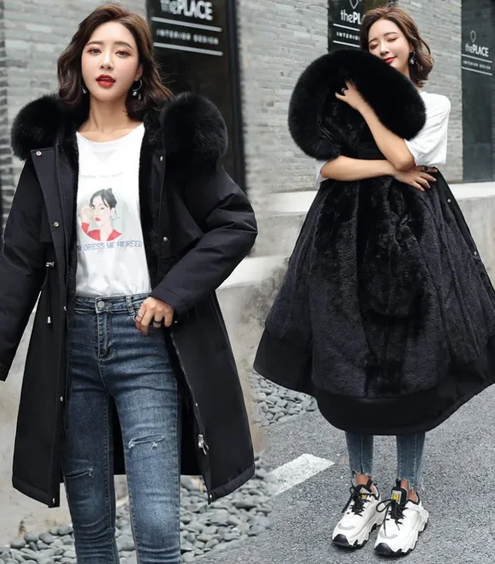 Winter Jacket 2023 New Women Parka Clothes Long Coat Wool Liner Hooded Jacket Fur Collar Thick Warm Snow Wear Padded Parka 6XL