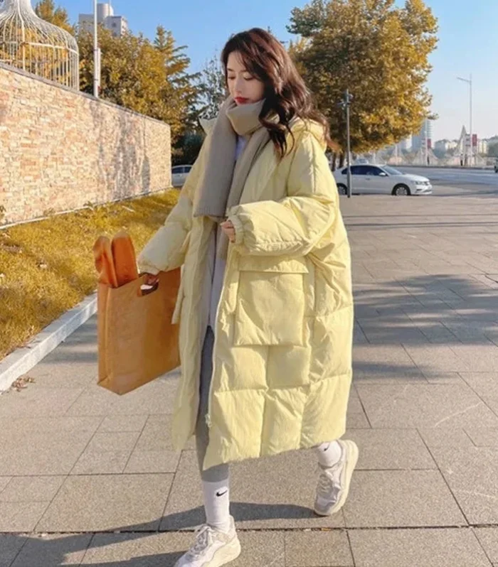 2024 New Korean Women's Jacket Winter Parkas Loose Hooded Cotton Padded Female Long Down Jacket Thicken Oversize Puffer Coats