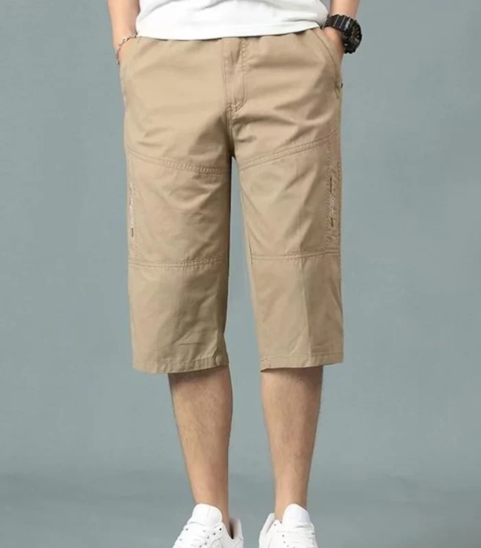 Summer Loose Casual Elastic Waist Drawstring Pure Cotton Knee Length Shorts Male Solid Color Fashion All-match Straight Trousers
