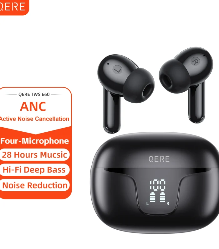 QERE-E60 Wireless Headphones, TWS Bluetooth 5.3,HD Microphone,HIFI Earphones,13mm Driver,Touch control,With displ, ANC Call, New